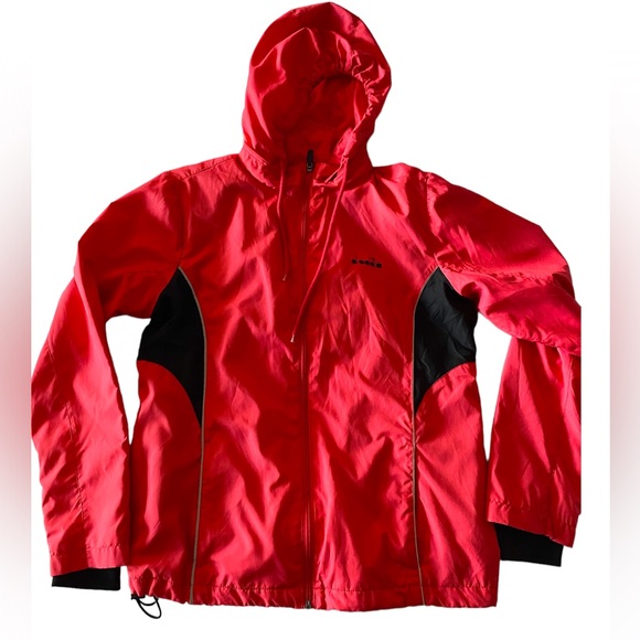 Vintage Diadora Running Track Jacket Women’s Pink Black Reflective Hood Zipper - Picture 3 of 7